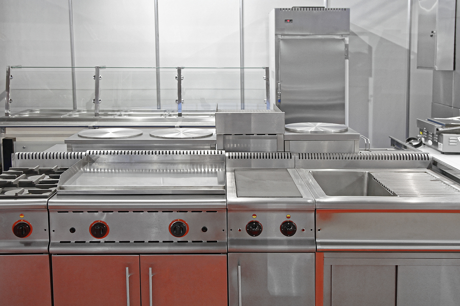 Interior Of Restaurant Commercial Kitchen With Stainless Steel E